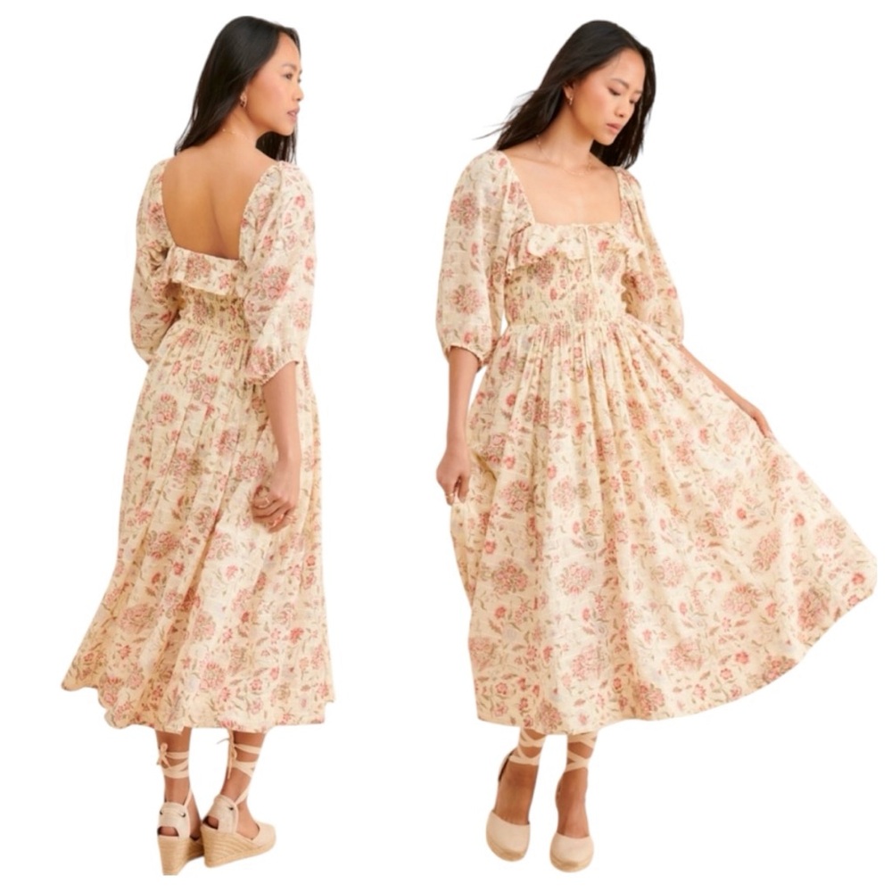 Free People Oasis Floral Printed Midi Dress in Ivory - Picture 11 of 12